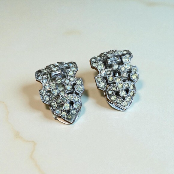 Antique Jewelry - Antique art deco rhinestone shoe/fur clip pair